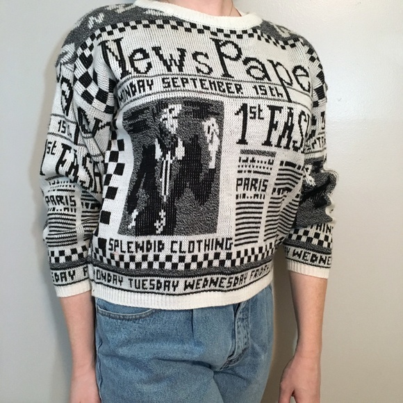Vintage Newspaper Print Sweater 